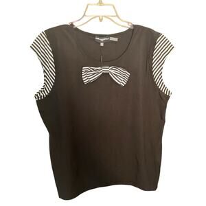 Karl Langerfeld Bow Top Cap Sleeve Pullover Stretch Blouse Black Size L NWT